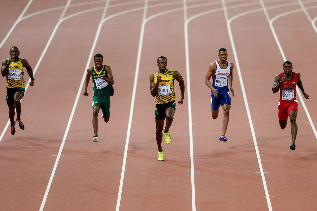 Usain Bolt retaining his world 200m title in Beijing last summer from Justin Gatlin (right). The Jamaican is looking to achieve the same result in his favourite event at Rio ©Getty Images