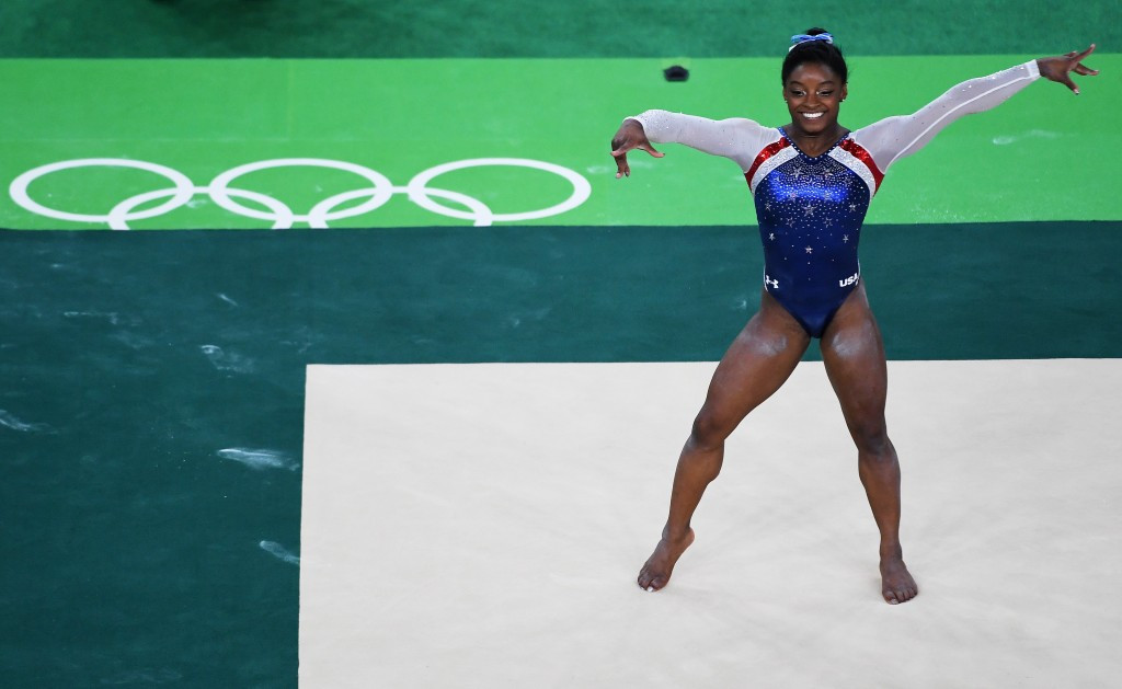 The 19-year-old American wrapped up the gold medal with a stunning routine on the floor ©Getty Images