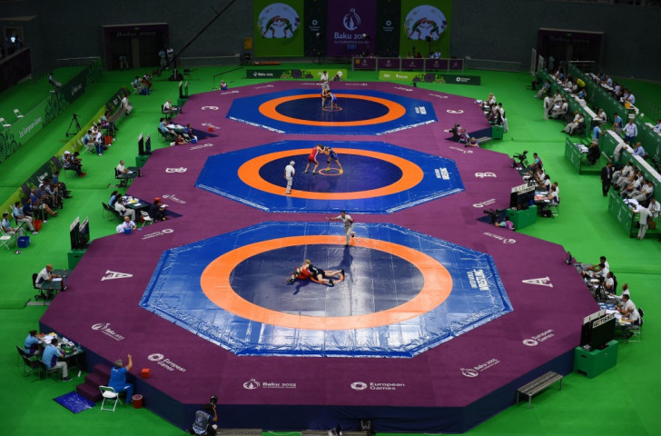 A general view of the women's wrestling action at the Heydar Aliyev Arena ©Getty Images