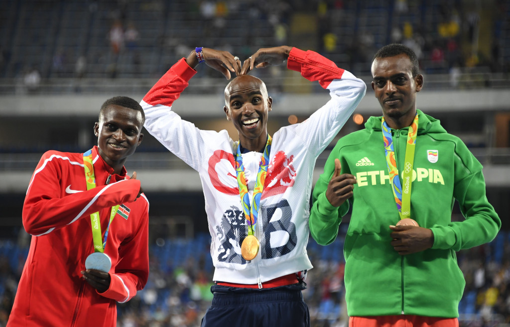 Mo Farah performs his "Mobot" celebration after winning 10,000m gold ©Getty Images