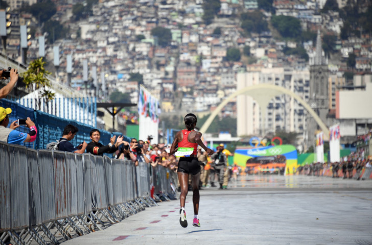 Jemima Sumgong heads for home - and Kenya's first Olympic women's marathon gold medal - at the Sambodromo, home to the Rio Carnival Parade ©Getty Images