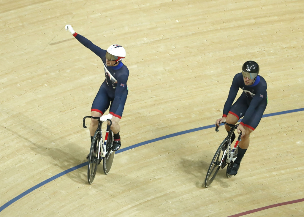 Jason Kenny (left) celebrates after winning the all-British final ©Getty Images