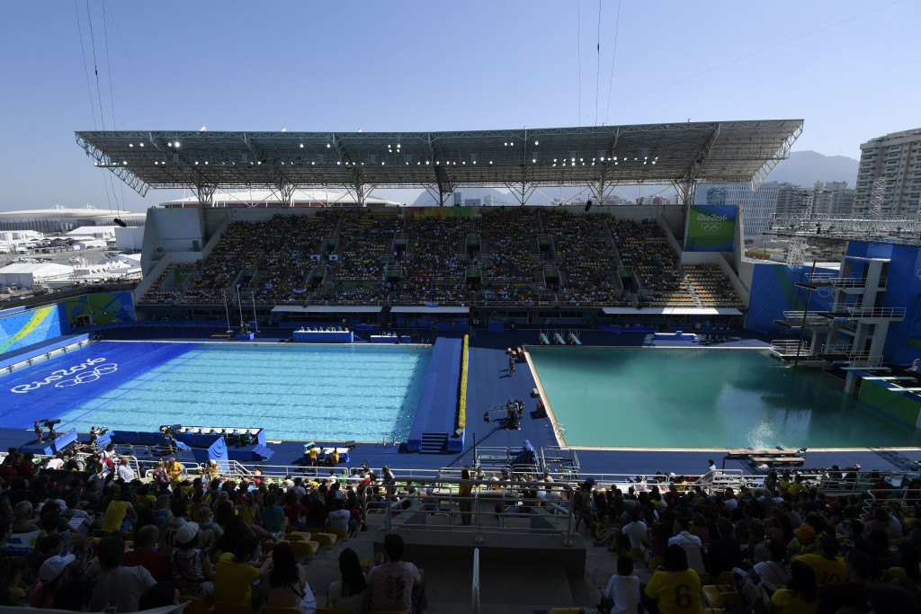 Synchronised swimming action began as water remained green at the Maria Lenk Aquatics Center ©Getty Images