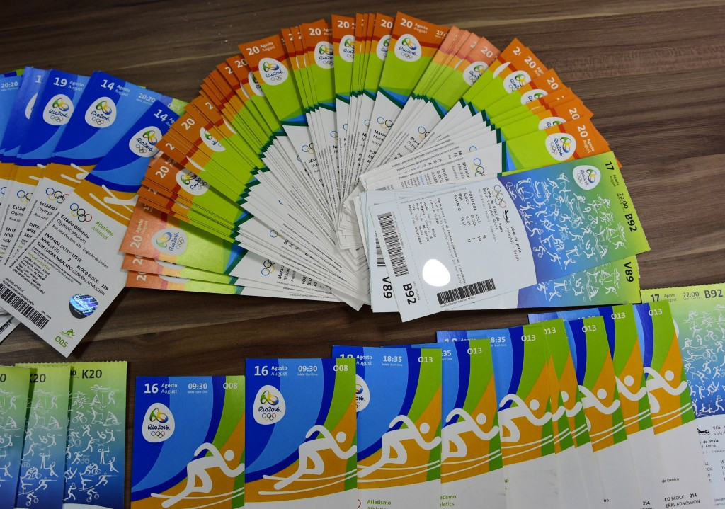 A selection of the 1,000 tickets for Rio 2016 seized by Brazilian police they alleged were being sold illegally by THG Sports, whose Dublin-based finance director Kevin Mallon has now been charged ©Getty Images