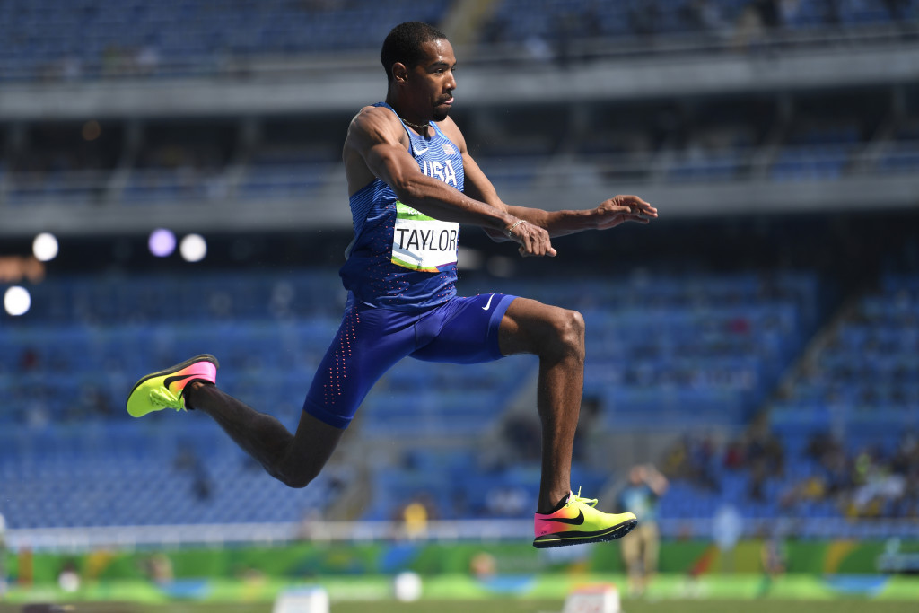 Christian Taylor of the United States makes a successful defence of his triple jump title in the Olympic Stadium ©Getty Images