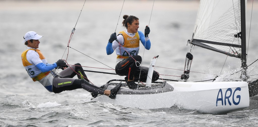 Santiago Lange and Cecilia Carranza Saroli became the first sailors to win the Nacra 17 gold ©Getty Images