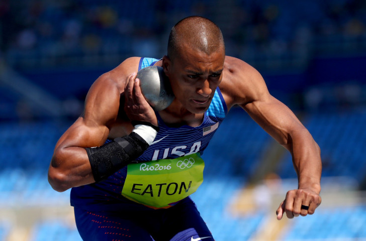 Defending decathlon champion Ashton Eaton of the United States produced his best shot put at a global outdoor championships, 14.73m, and leads the standings after three of the ten events ©Getty Images