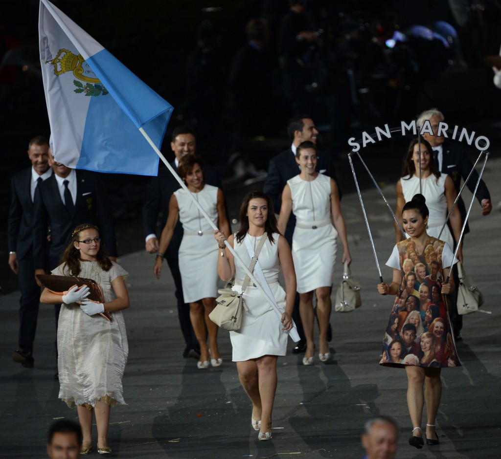 Alessandra Perilli, pictured carrying the San Marino flag at London 2012, finished 13th in Baku as her sister took silver ©Getty Images