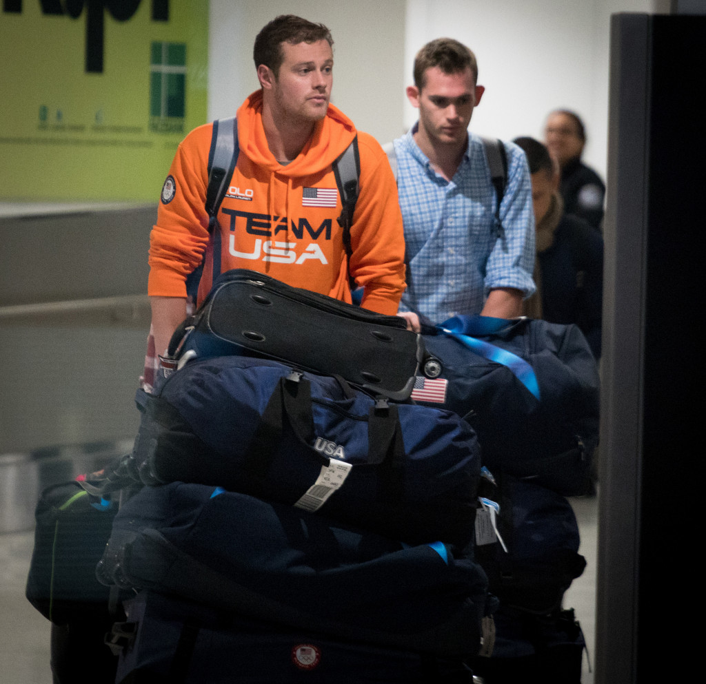Ryan Lochte's team-mates Gunnar Bentz and Jack Conger have landed in Miami after belatedly leaving Brazil ©Getty Images