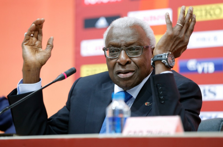 Outgoing IAAF President Lamine Diack at a press conference during the IAAF World Championships in Beijing last August. Within three months he was arrested by French police on suspicion of corruption charges ©Getty Images