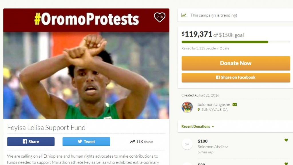 A crowdfunding campaign has been set up in support of Feyisa Lilesa ©GoFundMe