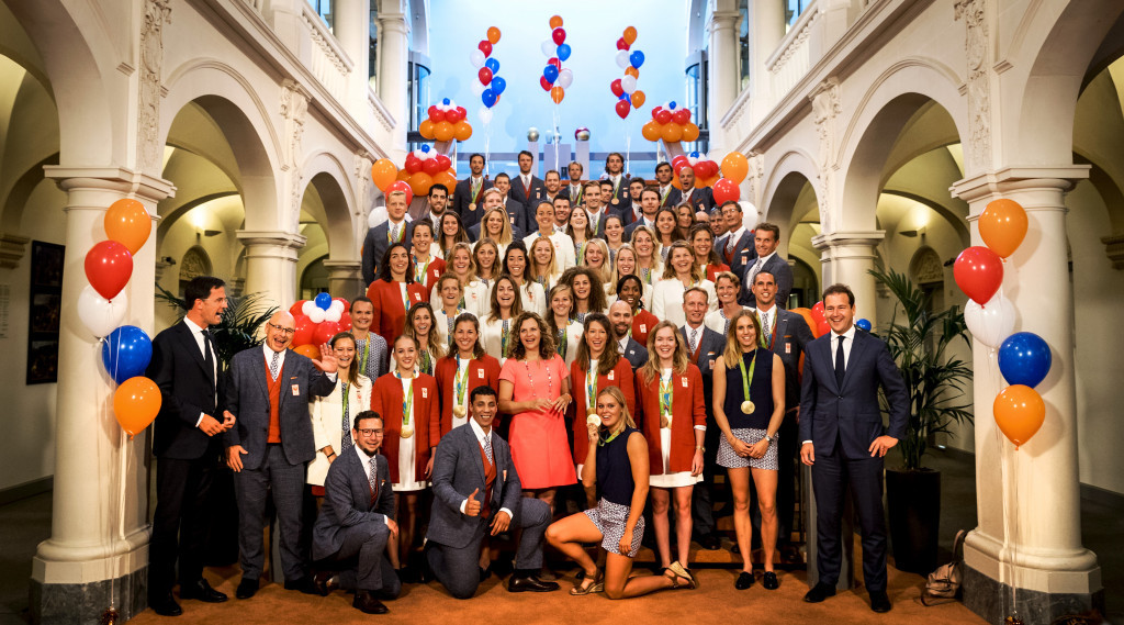 Dutch Olympic team members attend a  ceremony with the country's Mark Rutte ©Getty Images