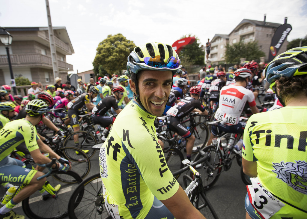 Spain's Alberto Contador was smiling at the start but had suffered a crash by the close of the stage ©Getty Images