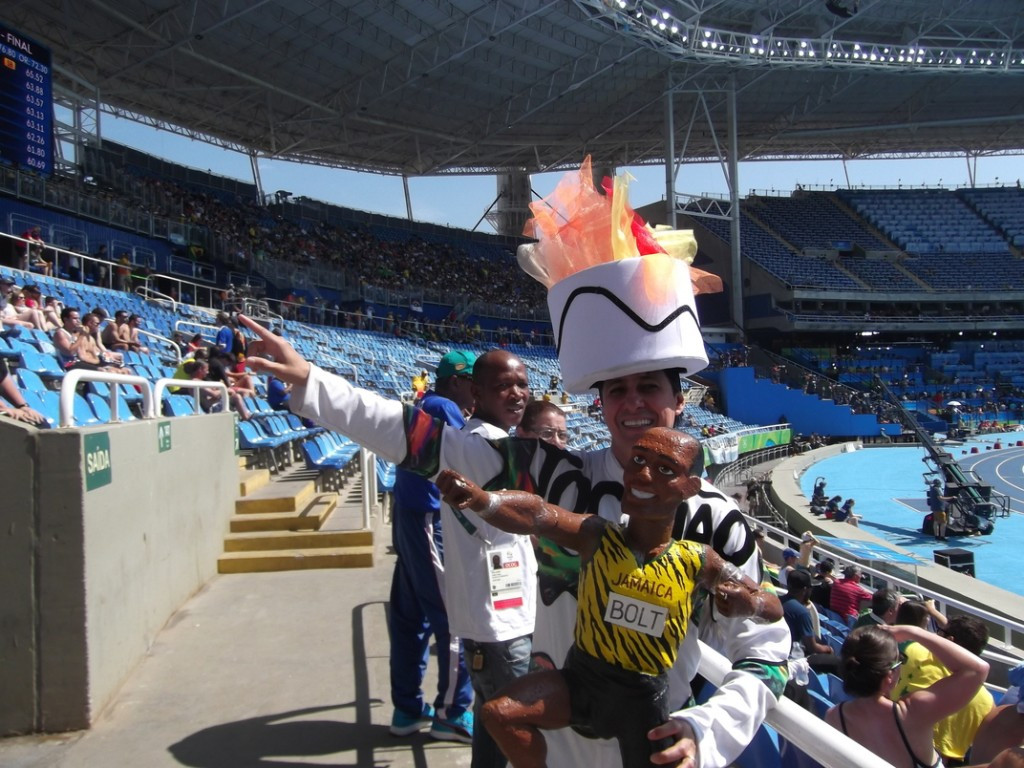 A Usain Bolt supporter dressed as the Olympic Torch ©Philip Barker