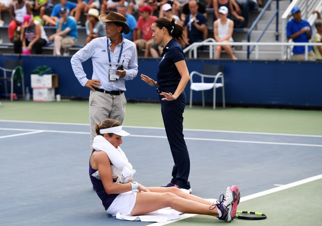 Britain's Johanna Konta collapsed on court during her second round match against Tsvetana Pironkova due to the heat ©Getty Images