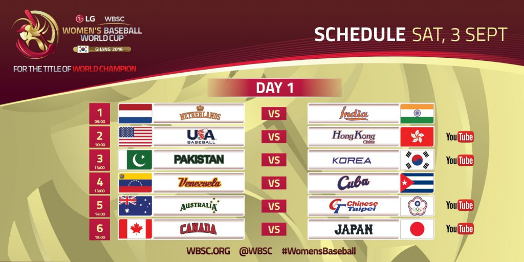 WBSC have revealed the opening day's schedule with several matches available on Youtube ©WBSC