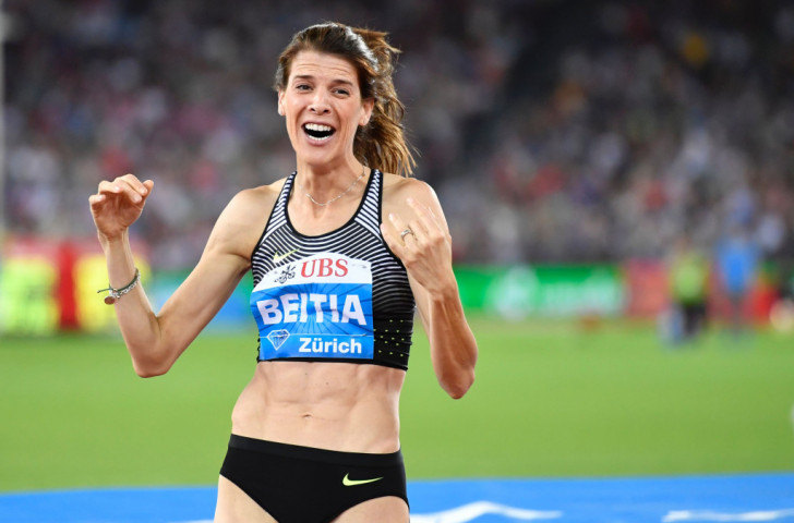 Span's 37-year-old Olympic high jump champion Ruth Beitia reacts after earning overall victory in her event in the IAAF Diamond League final at Zurich's Letzigrund Stadium ©Getty Images