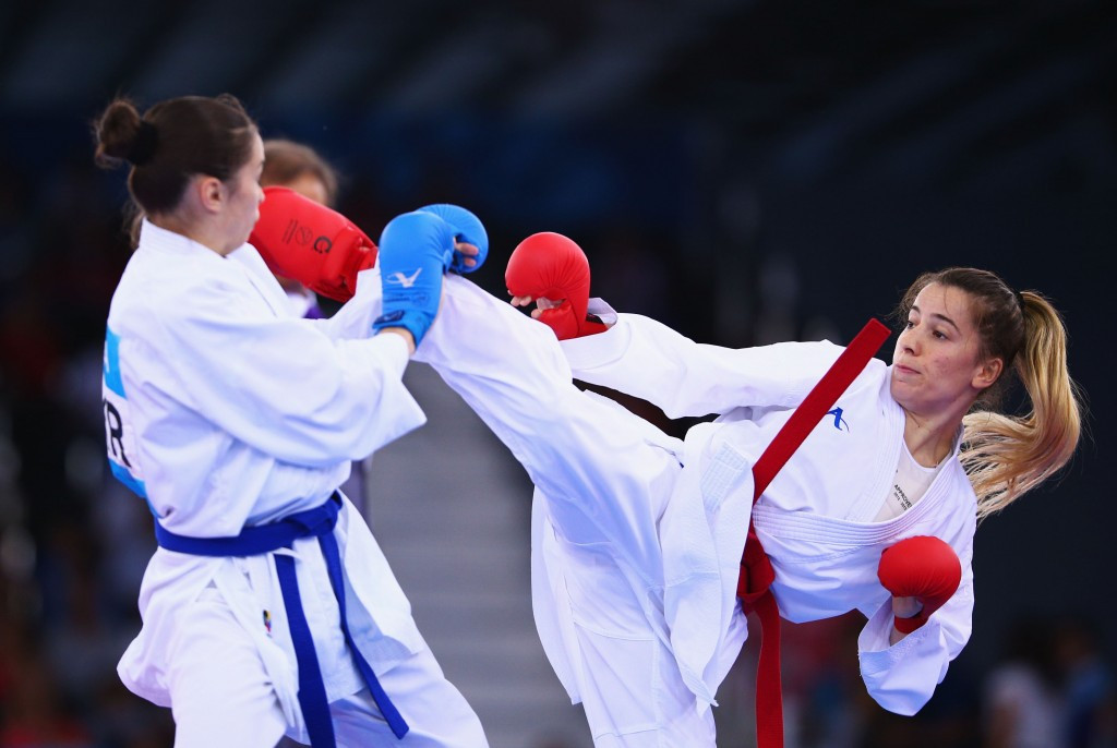 Serap Özçelik, right, will be among the biggest Turkish hopes competing at the Karate1 Premier League in Istanbul this weekend in the first major event since the sport was officially added to the Olympic programme ©Getty Images