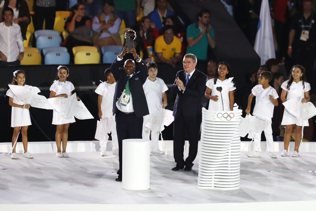 Kipchoge Keino was awarded the Olympic Laurel in the Opening Ceremony of Rio 2016 ©Getty Images