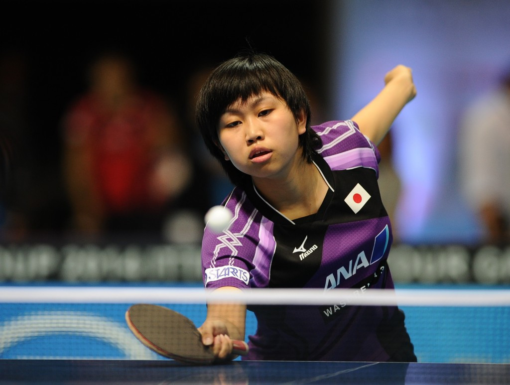 itomi Sato of Japan reached the quarter-finals with victory in straight games against Austria’s Amelie Solja ©Getty Images