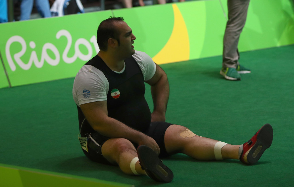 Iranian Behdad Salimikordasiabi and his coaching team fiercely protested after he was adjudged not to have competed a successful lift in the over 105kg event at Rio 2016 ©Getty Images