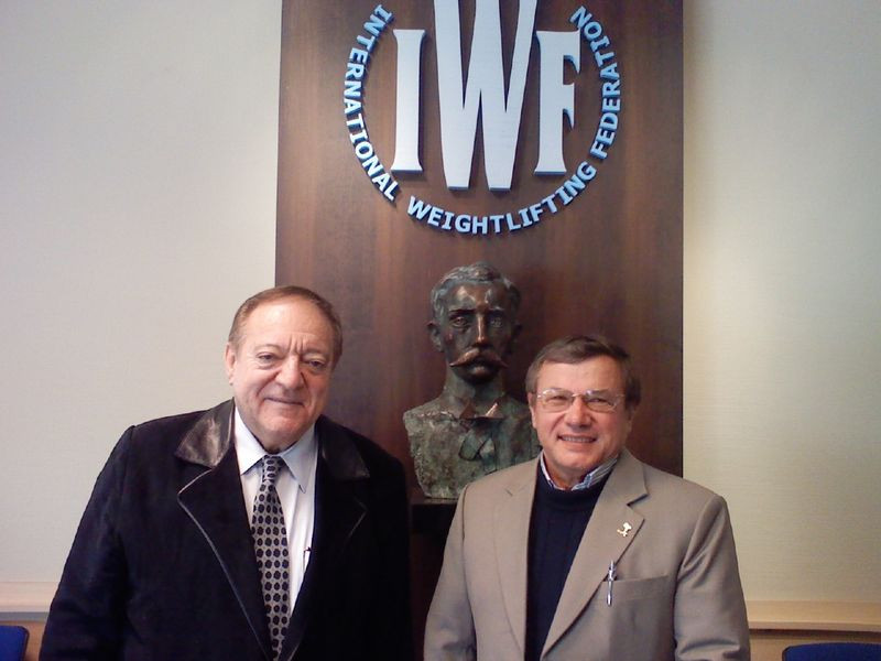 Paul Coffa, right, pictured alongside IWF President Tamas Ajan ©IWF
