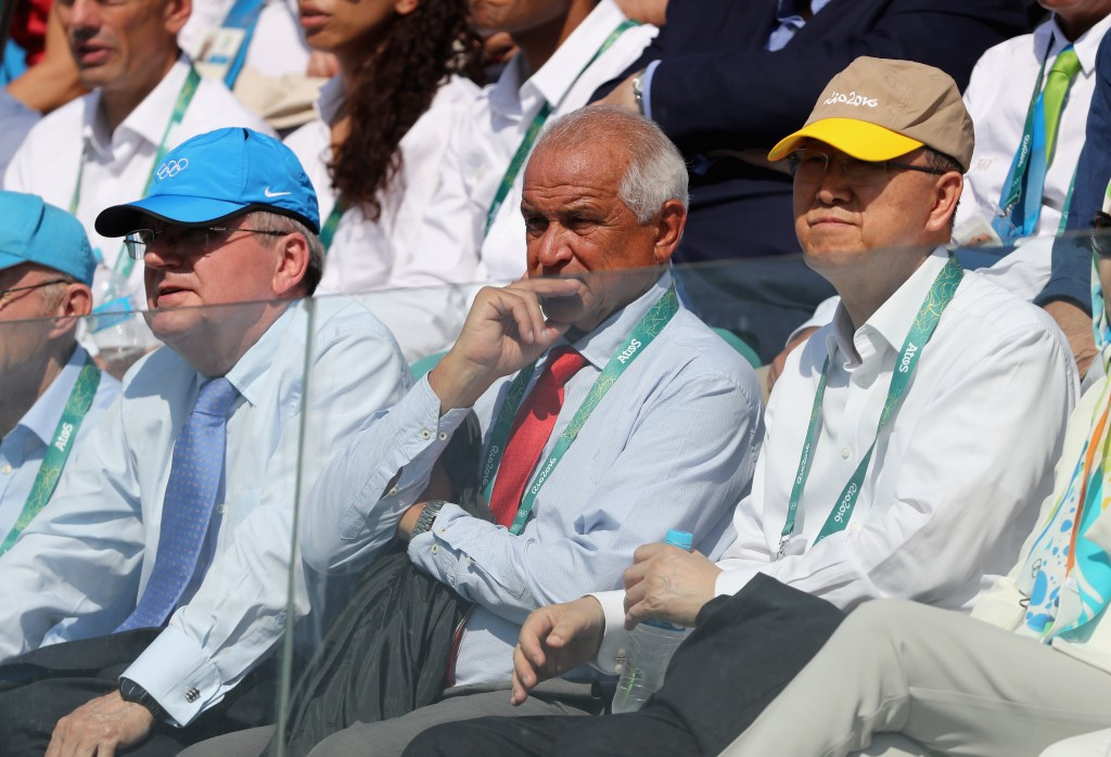Leandro Negre's (centre) term as FIH President is coming to an end after eight years ©Getty Images