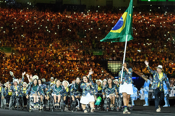 Hosts Brazil concluded the Parade of Nations, led by London 2012 gold medal-winning javelin thrower Shirlene Coelho ©Getty Images