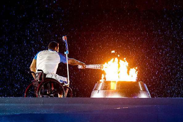 Swimmer Clodoaldo Silva, one of Brazil's most decorated Paralympians with 13 medals, lit the Paralympic Cauldron ©Getty Images