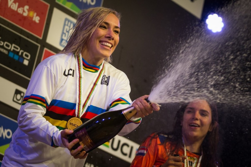 Caroline Buchanan won the women's four cross title for the fourth time in her career ©Twitter/UCI MTB