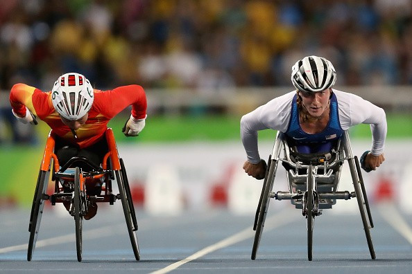 The United States' Tatyana McFadden was surprisingly beaten to gold in the women's 100m T54 by China's Liu Wenjun ©Getty Images