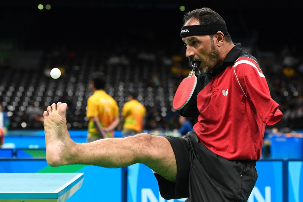Egyptian table tennis player Ibrahim Hamadtou lost his Group D clash with Germany's Thomas Rau in the men's singles class 6 competition ©Getty Images