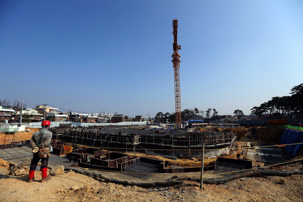 The Gangneung Hockey Centre, seen here under construction last year, will be tested in April 2017 ©Getty Images
