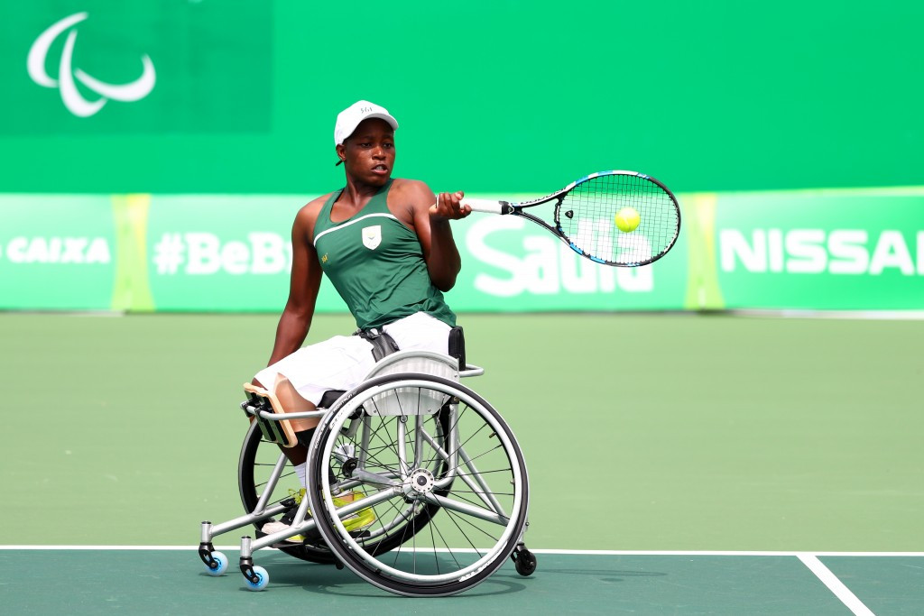 South Africa's Kgothatso Montjane won her first-round match in the women's singles wheelchair tennis competition ©Getty Images