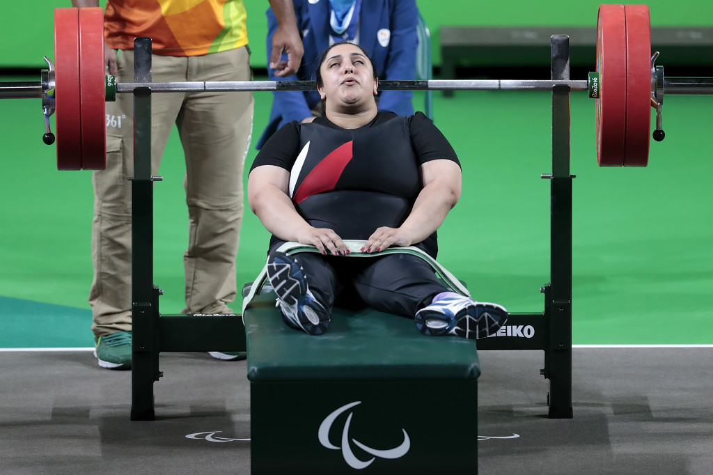 Randa Mahmoud won Egypt's second medal of the day after she lifted 130kg in the women's under 86kg final ©Getty Images