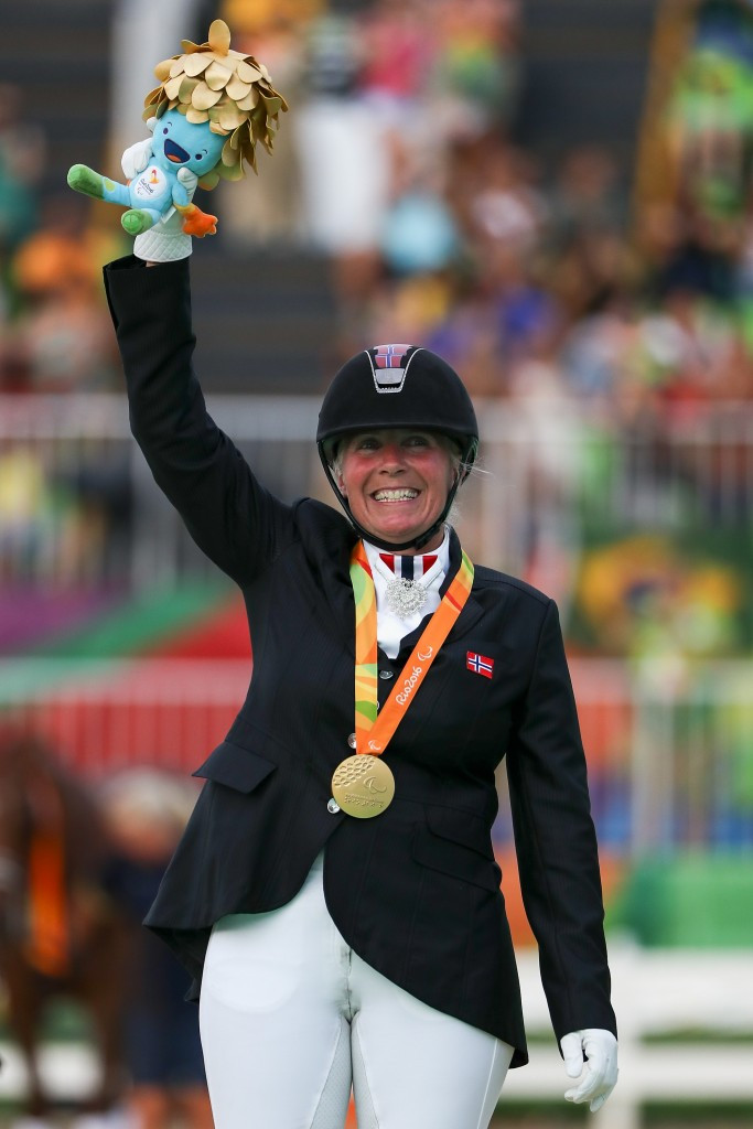 Norway's Ann Cathrin Lübbe won the first Paralympic dressage gold medal of Rio 2016 with victory on board Donatello ©Getty Images
