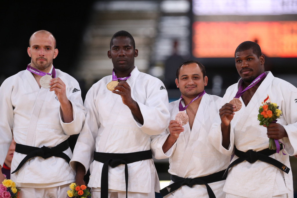 Jorge Lencina, third from left, won men's 90kg bronze at the London 2012 Paralympic Games ©Getty Images