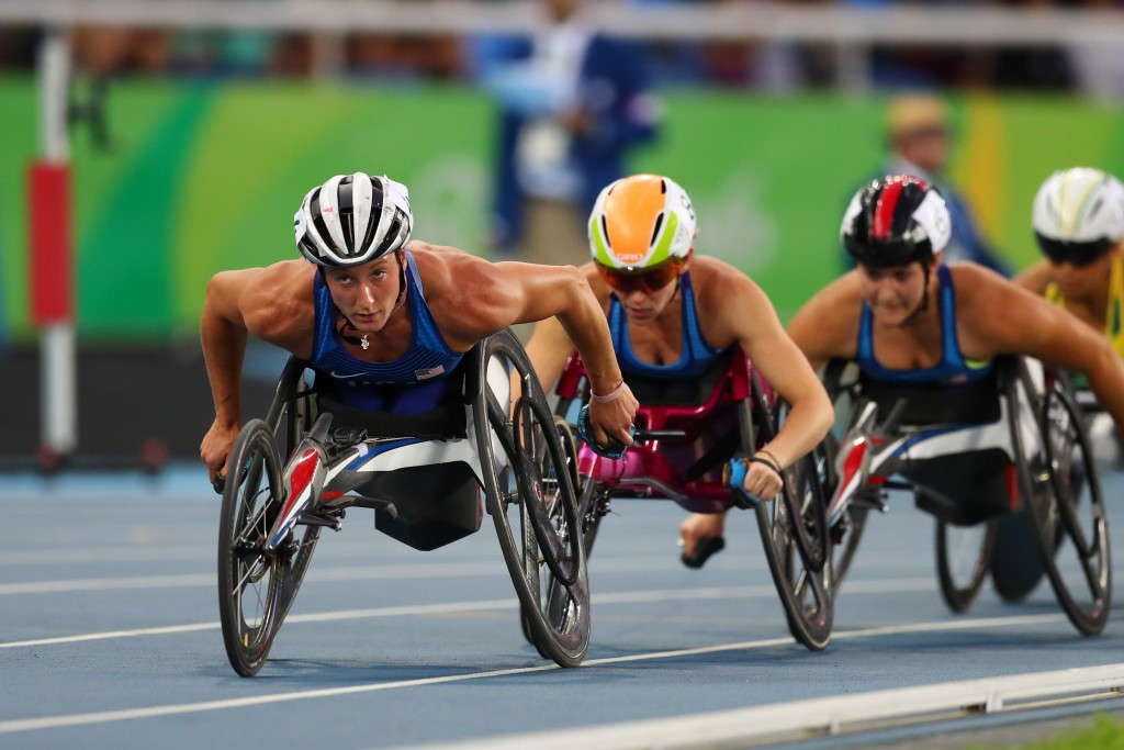 The United States' Tatyana McFadden powered to her third gold medal of Rio 2016 with victory in the women's 5,000 metres T54 ©Getty Images