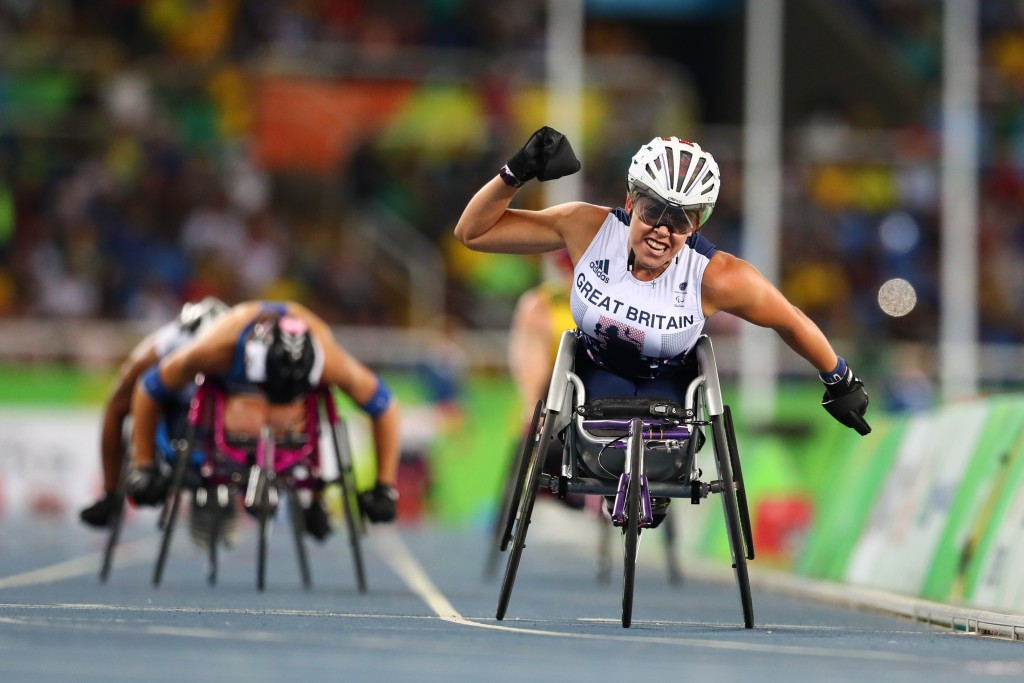Great Britain’s Hannah Cockroft won the women's 800 metres T34 title to complete a hat-trick of Rio 2016 Paralympic gold medals on day nine of competition ©Getty Images
