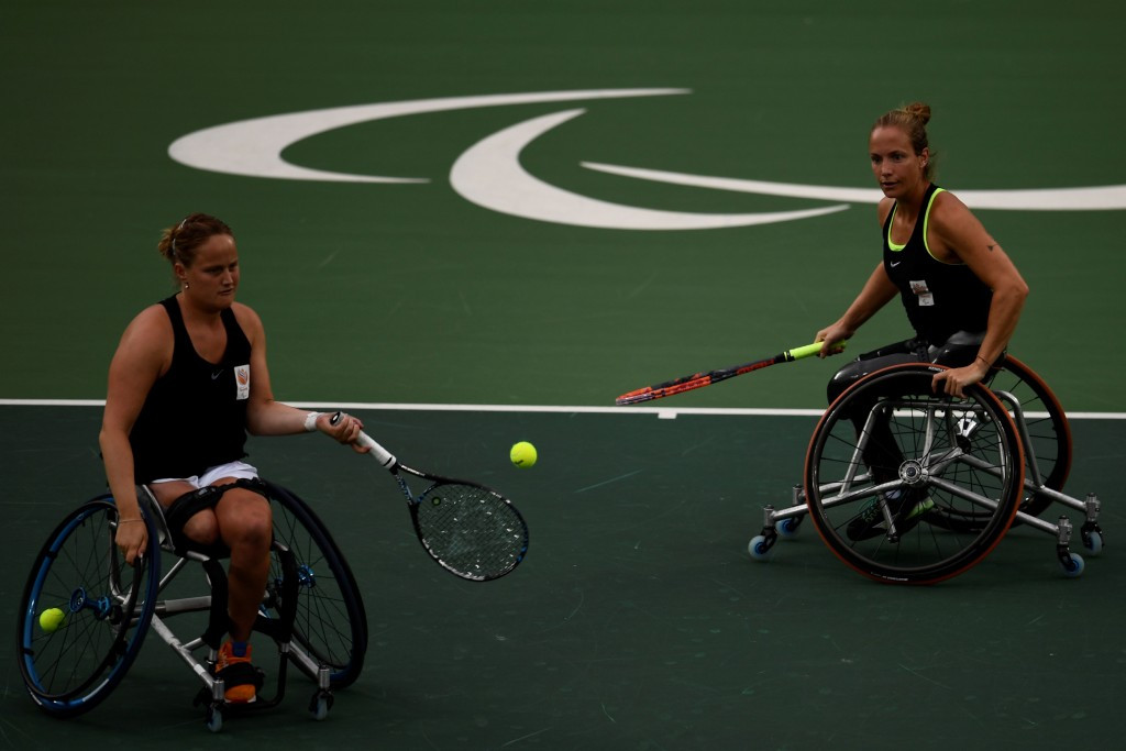 The Netherlands' Jiske Griffioen and Aniek van Koot put their wheelchair tennis singles rivalry aside as they teamed up to clinch women's doubles gold ©Getty Images