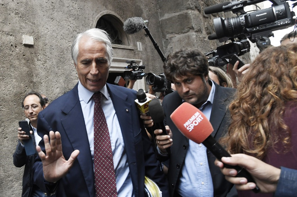 CONI President Giovanni Malago gestures after a meeting with Rome Mayor Virginia Raggi was reportedly cancelled  shortly before she announced the city would not support the id for the 2024 Olympic and Paralympics ©Getty Images 