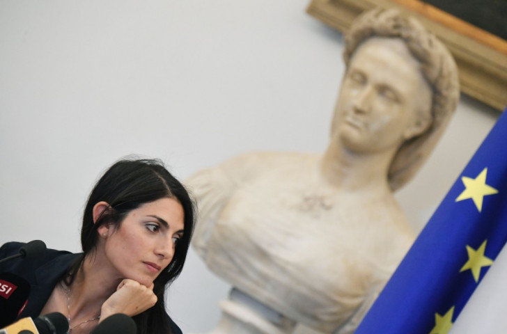 Rome's Mayor Virginia Raggi, pictured at the press conference on Wednesday at which she refused to officially endorse the bid for the 2024 Games ©Getty Images