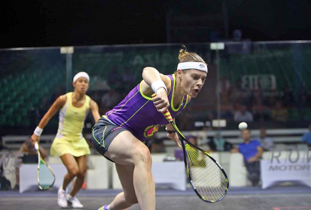Sarah-Jane Perry pulled off the biggest win of her career as she shocked eight-time world champion Nicol David ©PSA