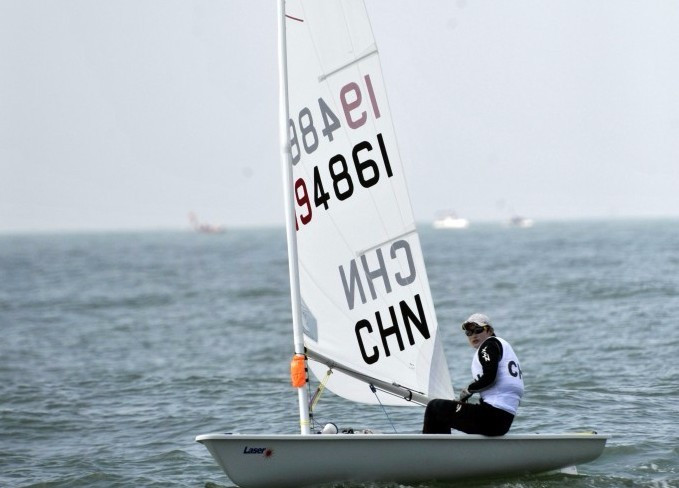 China's Dongshuang Zhang took two wins from two races to remain top of the Laser Radial competition with five points ©Getty Images
