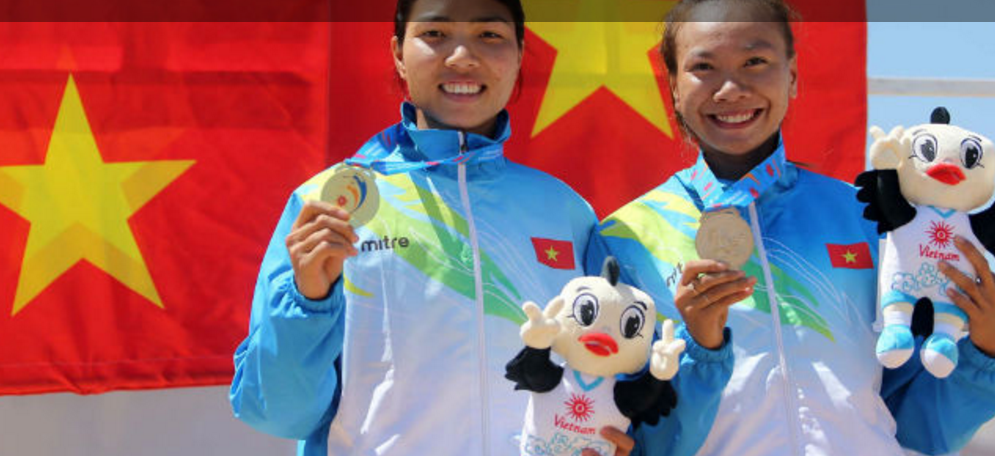 Bui Thi Thu Thao (right) led home a Vietnamese long jump 1-2 ©Danang 2016