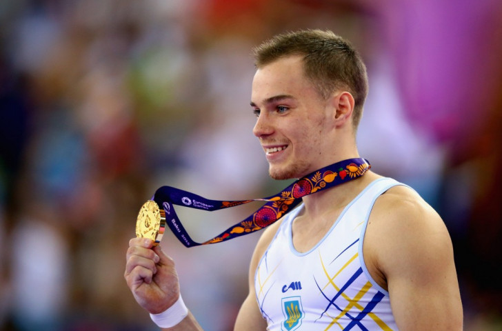 Gold medallist Oleg Verniaiev of Ukraine poses on the podium during the medal ceremony for the men's vault ©Getty Images