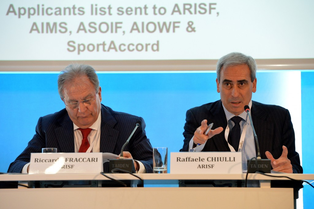 Raffaele Chiulli, right, stressed to the European Parliament in Brussels ARISF's support for all sport initiatives designed to promote participation among other things ©Getty Images