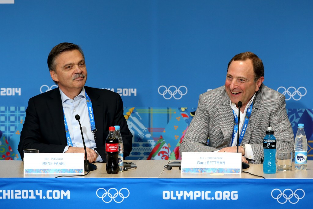 International Ice Hockey Federation President René Fasel (left) and National Hockey League Commissioner Gary Bettman have so far failed to reach a deal ©Getty Images