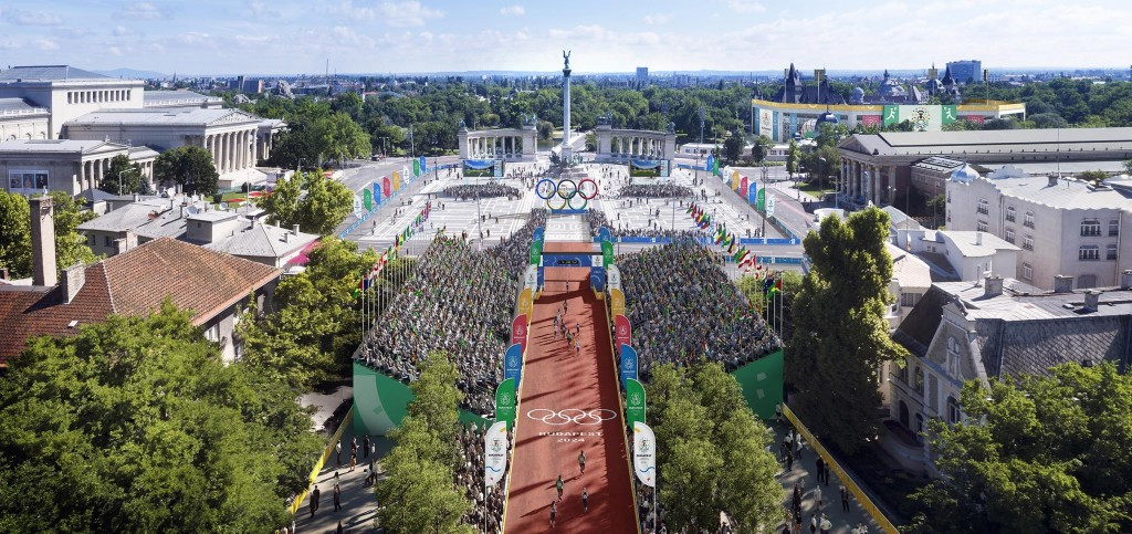 The temporary Heroes’ Square Stadium would be home to the finish of the road cycling, marathon and race walking events ©Budapest 2024