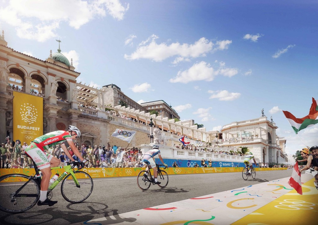 A CGI image of Castle Garden Bazaar, a spectator site for road cycling, was also revealed ©Budapest 2024